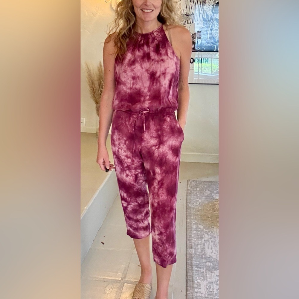 Cloth & Stone Tie Dye Tencel Jumpsuit Purple Pink Halter Cropped Small